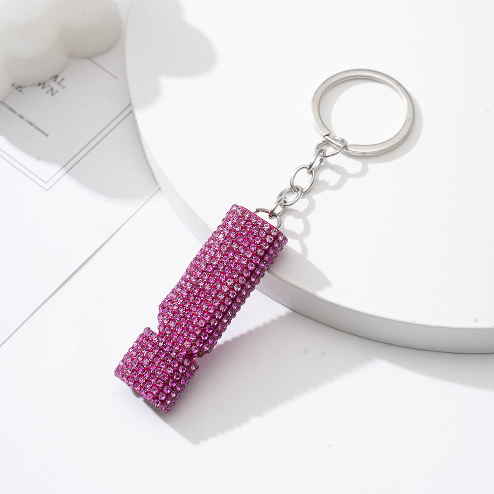 Wholesale Outdoor Flat Aluminum Alloy Double Tube Whistle Diamond Pendant Keychain
